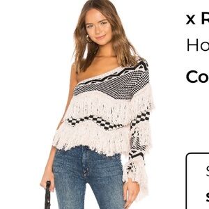 House of Harlow 1960 Black and Cream Fringe Sweater